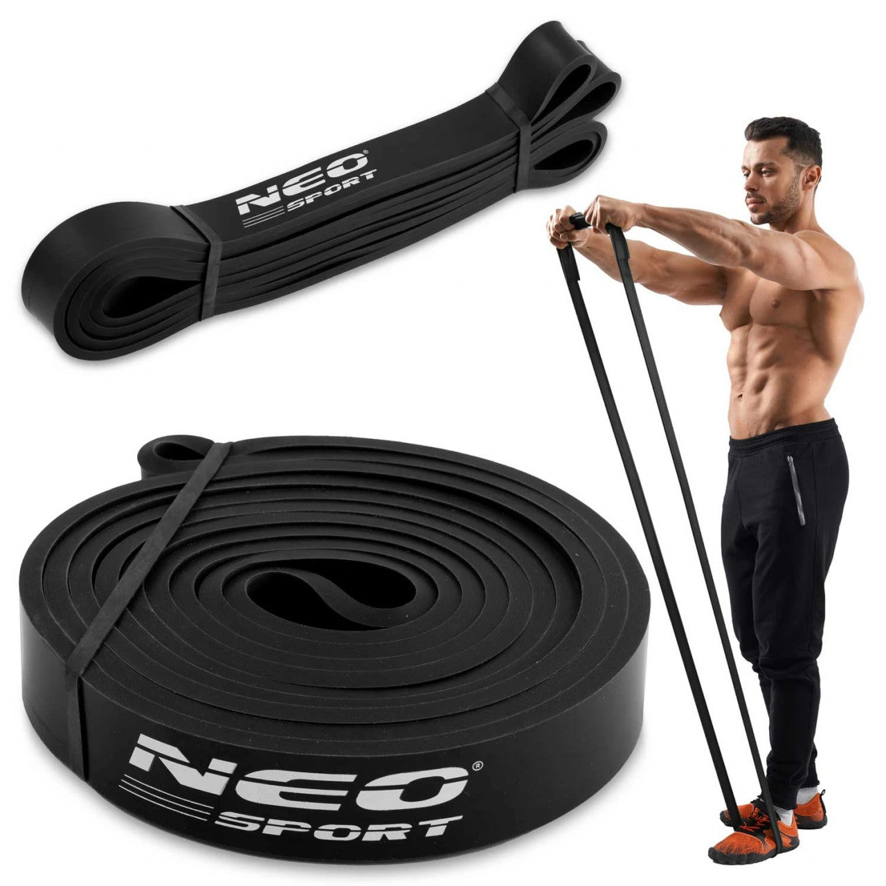 Banda elastica de rezistenta, pentru exercitii fitness, Neo-Sport, NS-960, antrenament in sala de gimnastica, gimnastica de recuperare, Negru