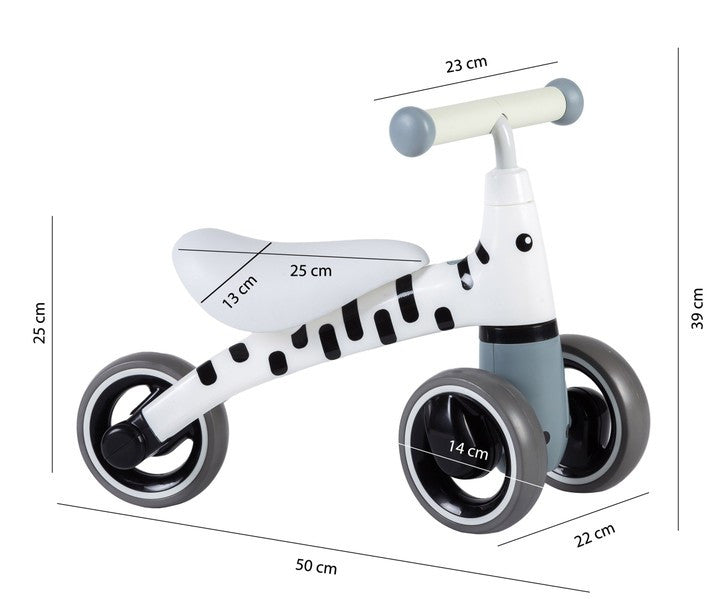 Bicicleta de echilibru, cu 3 roti, pentru interior / exterior, Zebra, pentru copii, 12 - 36 luni, sarcina maxima 20 kg, Ecotoys