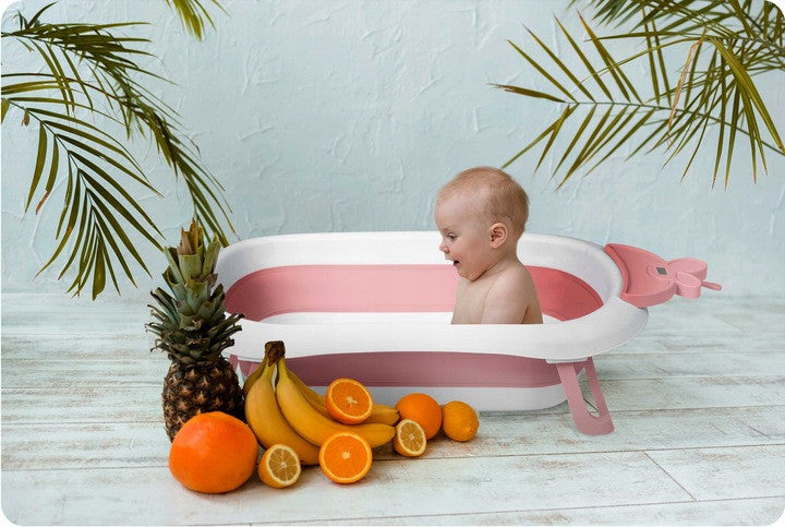 Cadita de baie pliabila pentru bebelusi, cu termometru LCD, suport antiderapant, Ricokids, 728200, Roz