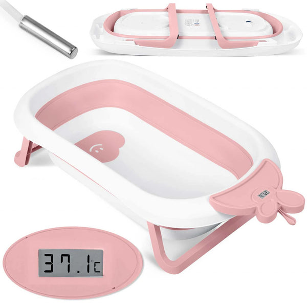 Cadita de baie pliabila pentru bebelusi, cu termometru LCD, suport antiderapant, Ricokids, 728200, Roz