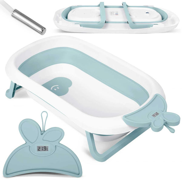 Cadita de baie pliabila pentru bebelusi, cu termometru LCD, suport antiderapant, Ricokids, 728201, Albastra