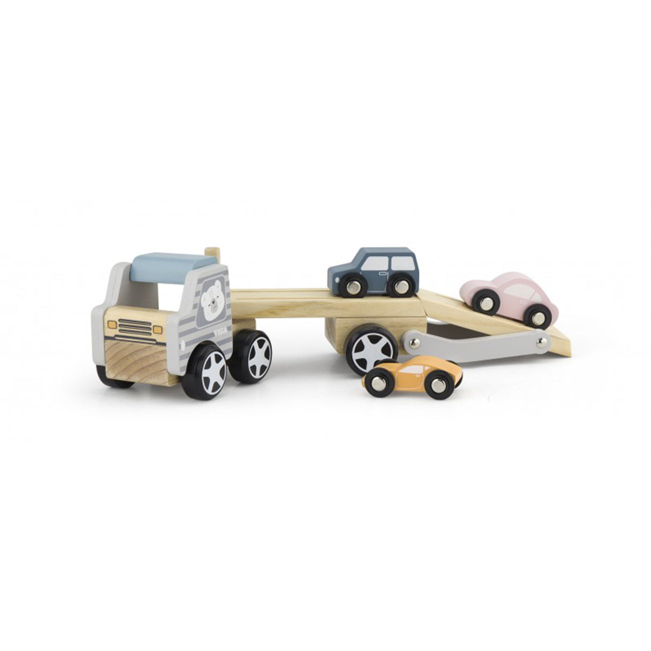 Jucarie de lemn, Camion transportor cu 3 masinute, +2ani, PolarB, VIGA