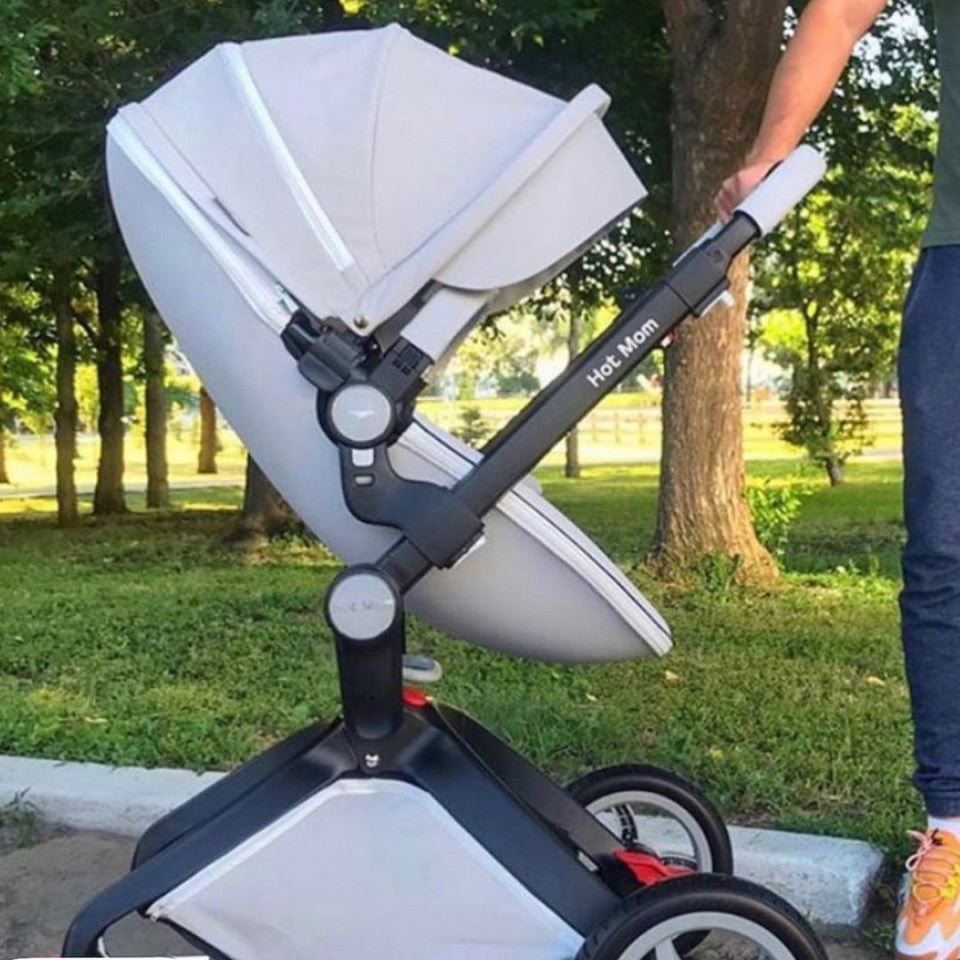 Carucior Copii Hot Mom Premium 3 in 1 Grey, varsta intre 0 si 36 luni, compus din Cadru, Landou si Modul Sport