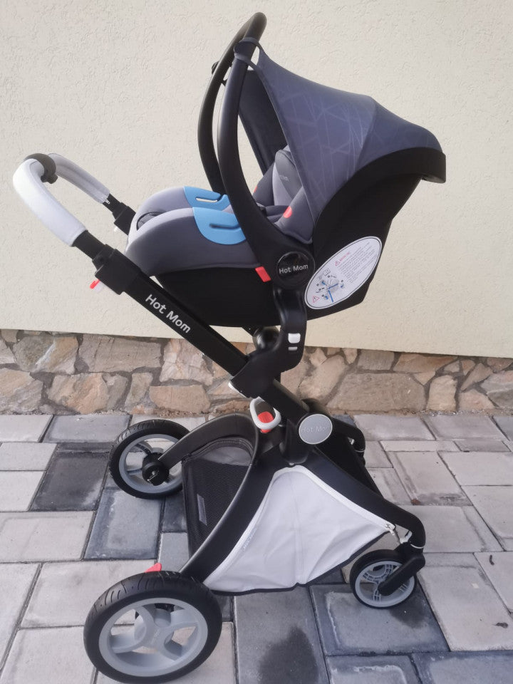 Carucior Copii Hot Mom Premium 3 in 1 Grey, varsta intre 0 si 36 luni, compus din Cadru, Landou si Modul Sport