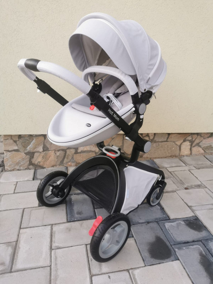 Carucior Copii Hot Mom Premium 3 in 1 Grey, varsta intre 0 si 36 luni, compus din Cadru, Landou si Modul Sport