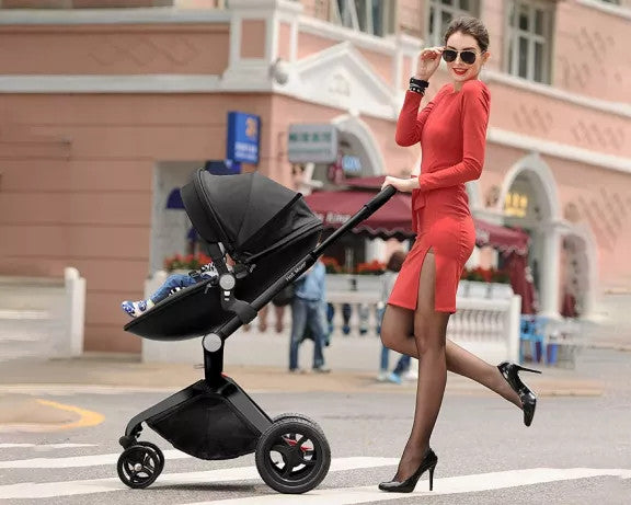 Carucior Copii Hot Mom Premium 3 in 1 Negru, varsta intre 0 si 3 ani, Piele Ecologica