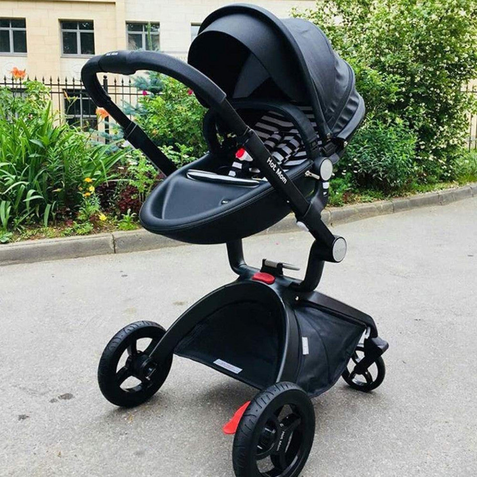 Carucior Copii Hot Mom Premium 3 in 1 Negru, varsta intre 0 si 3 ani, Piele Ecologica