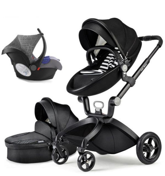 Carucior Copii Hot Mom Premium 3 in 1 Negru, varsta intre 0 si 3 ani, Piele Ecologica