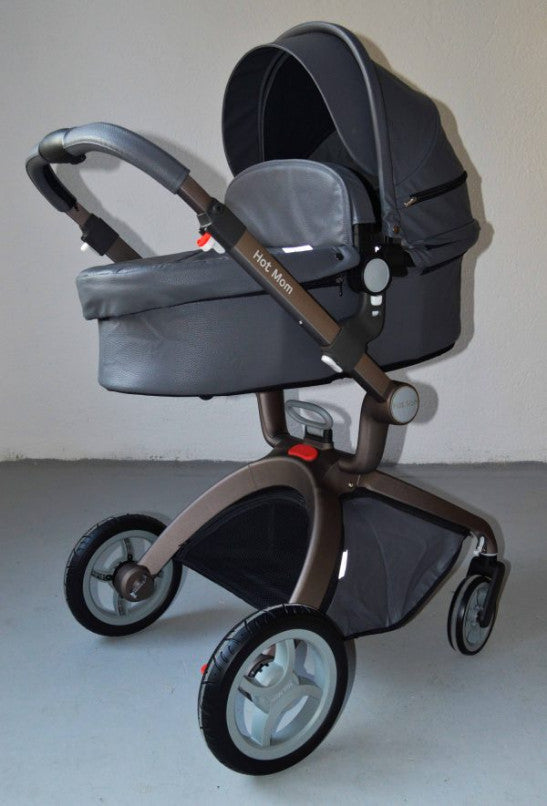Carucior Copii Premium Dark Grey 2 in 1, varsta intre 0 - 36 luni, Hot Mom