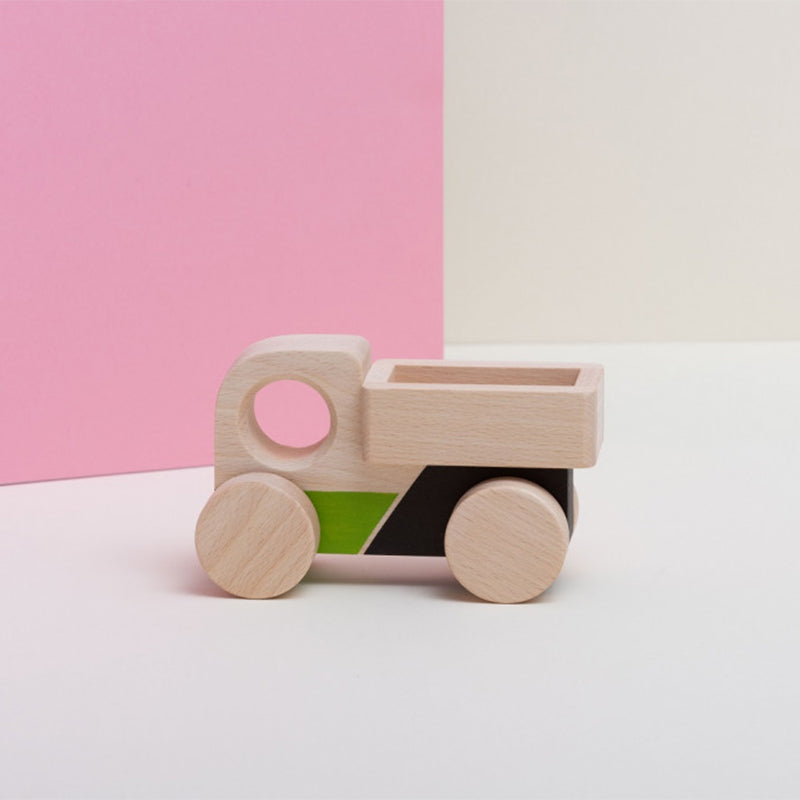 Camion jucarie Montessori, din lemn, verde-negru, Mobbli