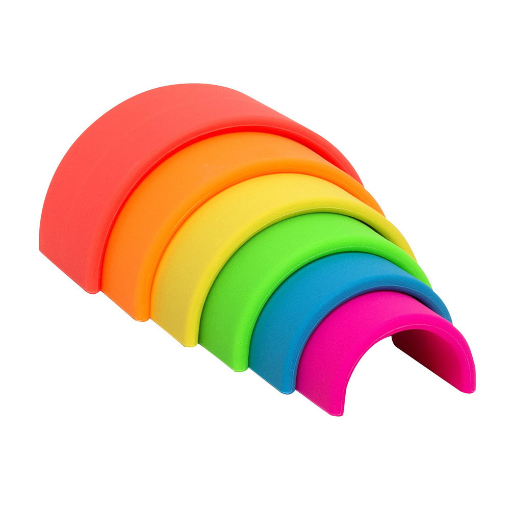 Rainbow, joc montessori de stivuire, 6 piese, neon, Dena Toys