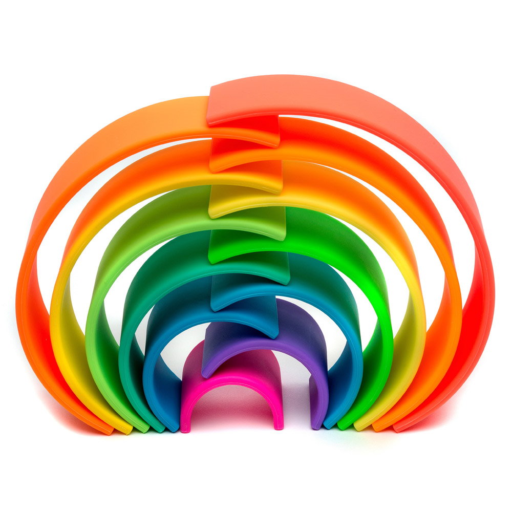 Rainbow, joc montessori de stivuire, 12 buc, neon, Dena Toys