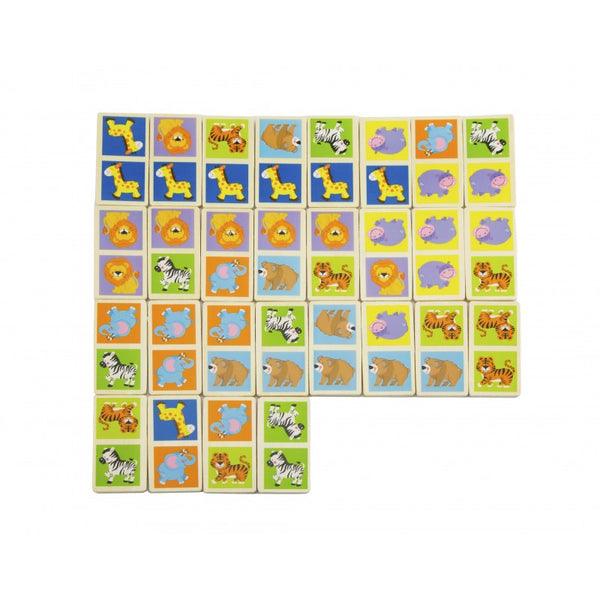 Domino cu imagini Animale salbatice, din lemn, tip Montessori, +3ani, VIGA