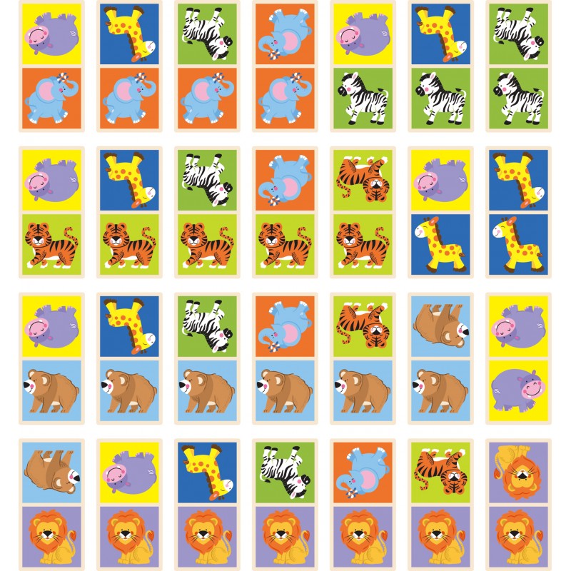 Domino cu imagini Animale salbatice, din lemn, tip Montessori, +3ani, VIGA