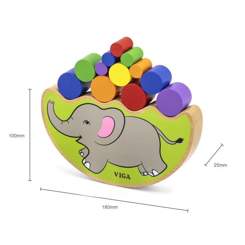 Joc de balans, Elefantul echilibrist, din lemn, tip Montessori, +3ani, VIGA