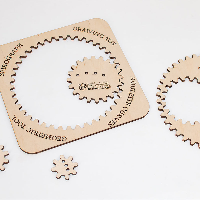 Set constructie mini cu mecanism Puzzle 3D WOODEN SPIROGRAPH din lemn 6 piese @ EWA