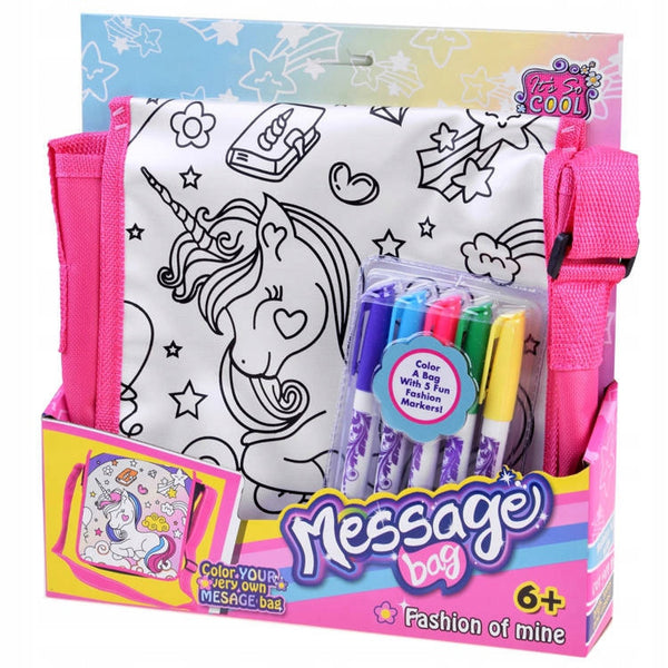 Geanta de colorat pentru copii, 29 x 27,5 x 5 cm, 5 culori incluse, Unicorn, Roz