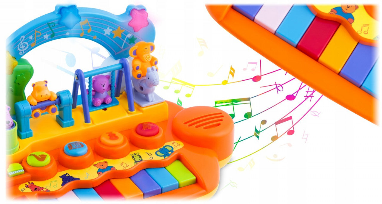 Jucarie interactiva pentru copii, multifunctionala, cu pian, animale in miscare, sunete si lumini, Ricokids, RK-749