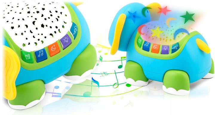 Jucarie interactiva pentru copii, Ricokids, RK-755, Elefant, educativ, multifunctional, proiector LED, ride-on, piese mobile, sunete si lumini