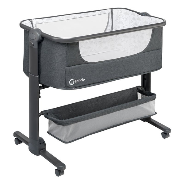 Patut co-sleeper Timon Pliabil, 3 in 1, Cu setare unghiulara, Reglabil in 6 pozitii pe inaltime, Din Aluminiu, 90x50 cm, Conform cu standardele europeane de securitate EN1130 si EN16890, Gri, Lionelo