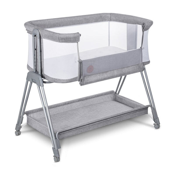 Patut co-sleeper Luna, 2 in 1, Cu laterala culisanta, Cu setare unghiulara, Cu roti, Reglabil in 6 pozitii pe inaltime, Gri deschis, Lionelo