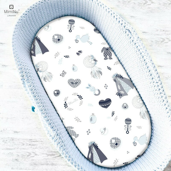 Cearceaf cu elastic pentru landou, carucior si cosulet, Baby Shower Blue, MimiNu