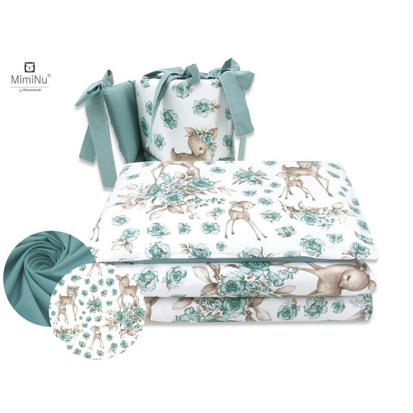 Lenjerie Patut 3 Piese, 120x60 cm, din Bumbac, Sweet Deer Mint, MimiNu