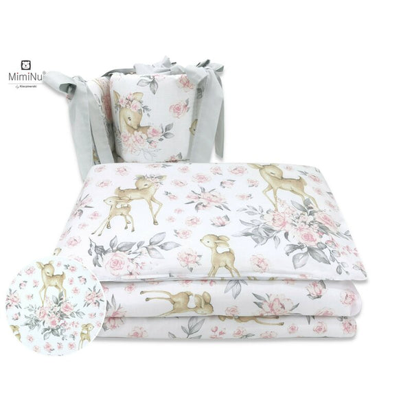 Lenjerie Patut 3 Piese, 120x60 cm, Sweet Deer Pink, din Bumbac, MimiNu