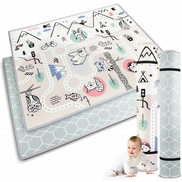 Covor de joaca pentru copii, din spumă, pliabil, 2 fete, impermeabil, izolant, 180 x 150 x 1.5 cm, NK-342 Pink, Nukido
