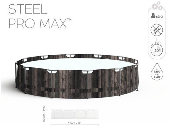 Piscina cu cadru Steel Pro Max Wood, 366 x 100 cm cu pompa, scara si accesorii, Bestway