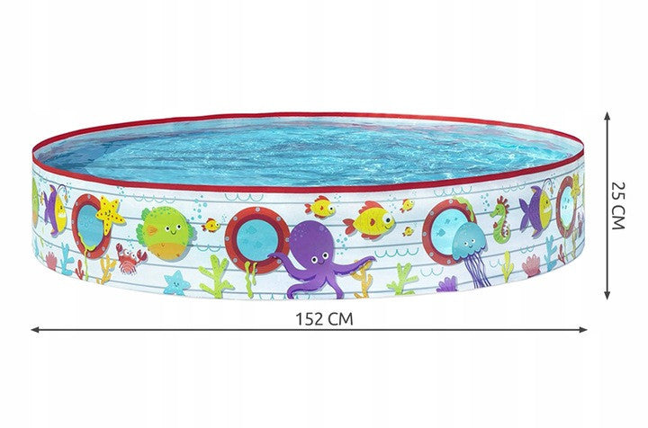 Piscina de expansiune pentru copii, cadru metalic, PVC, Model animale marine, 2 ani+, 152 x 25 cm, Multicolor, Bestway