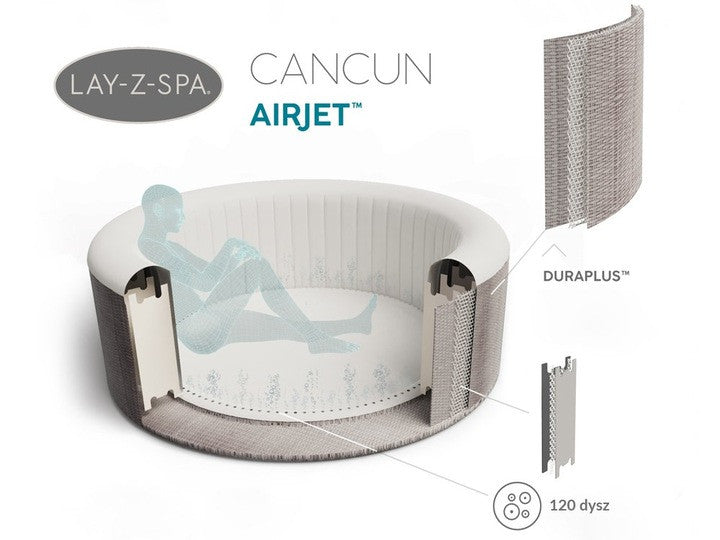 Piscina Jacuzzi pentru 4 persoane, Lay-Z-Spa Cancun AirJet, structura gonflabila, rotunda, diametru 180 cm, Gri, Bestway