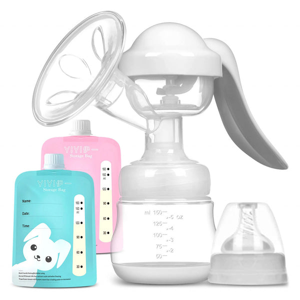 Pompa manuala de san, Berdsen, BL-907, ventuza cu masaj, sticla 150 ml, pentru stimularea lactatiei, 2 pungi pentru pastrarea laptelui