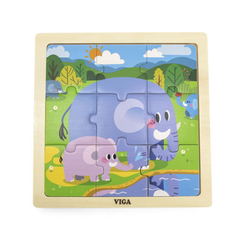 Puzzle din 9 piese mari Mama si puiul Elefant, Viga