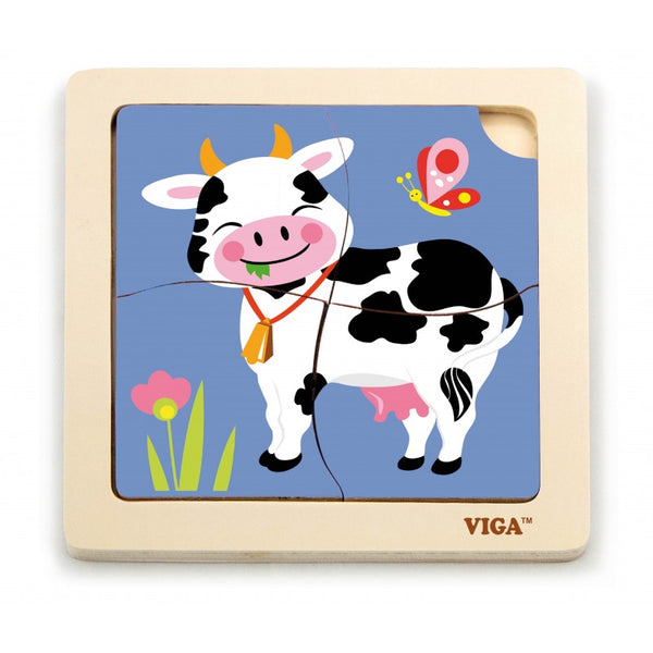 Puzzle din lemn din 4 piese mari - vaca, VIGA