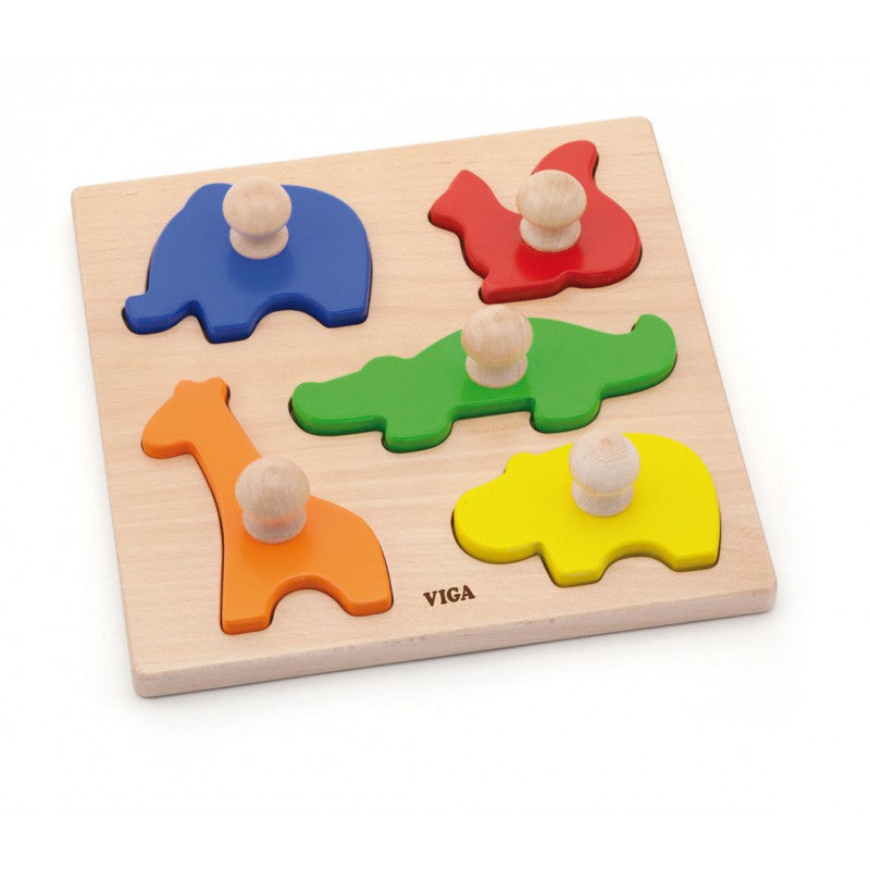 Puzzle Montessori cu maner, Animale, VIGA