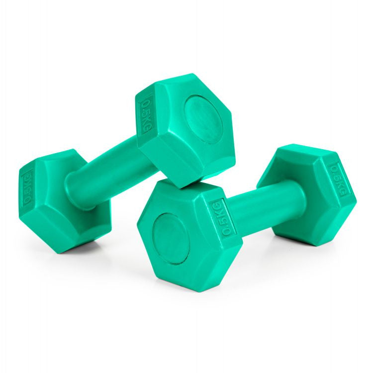 Set 2 Greutati pentru exercitii fizice, gantere hexagonale, ModernHome, 2 x 0,5 kg, 16 x 6,5 cm, Verde