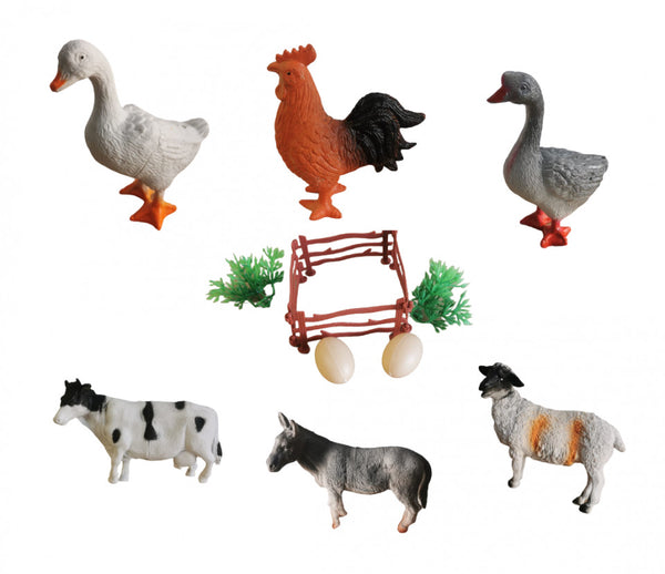 Set Figurine, 6 Animale domestice, cu oua si decor, multicolor, Severno