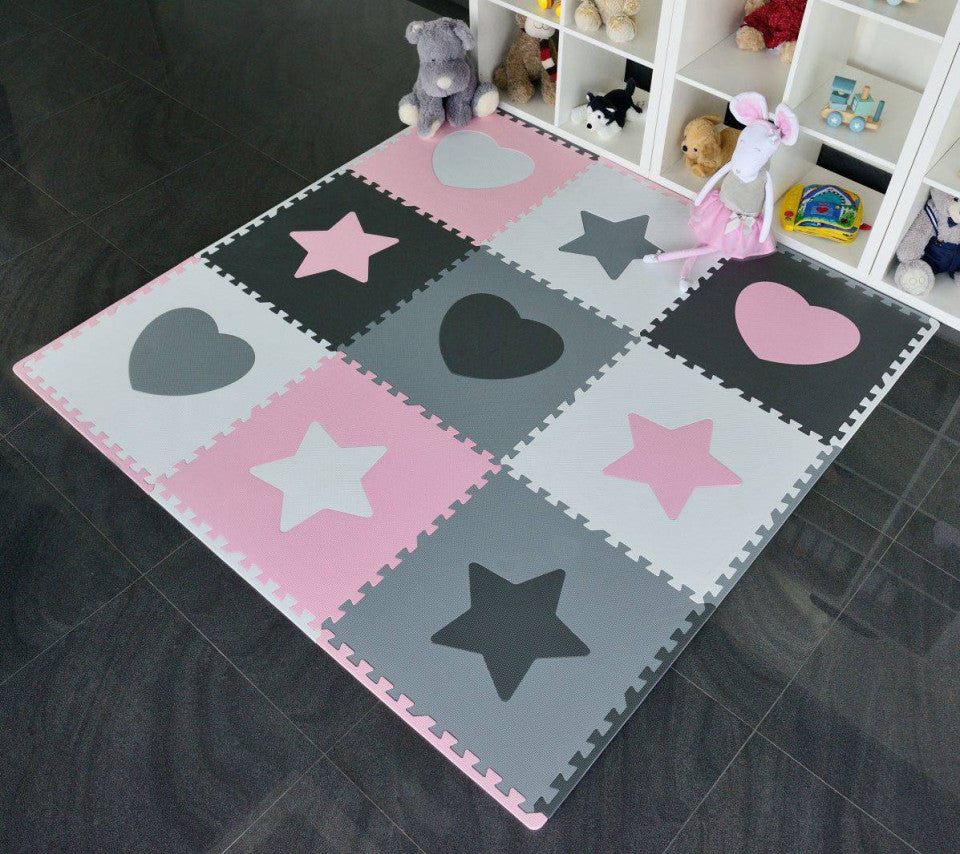 Covoras Educativ din Spuma pentru Copii, 180x180 cm, Tip Puzzle STAR & HEART, Severno