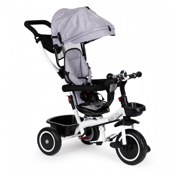 Tricicleta pentru copii, cu scaun rotativ, control parental, Gri, Ecotoys