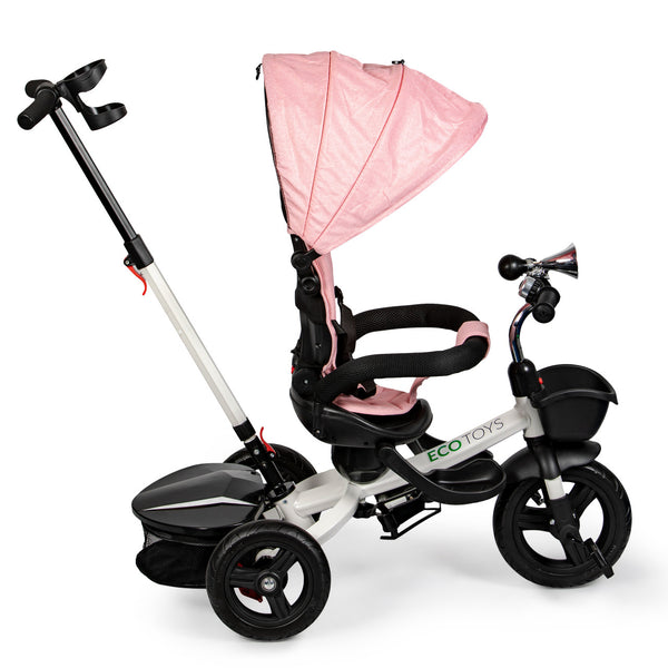 Tricicleta pentru copii, cu scaun rotativ, control parental, elemente detasabile, Roz, Ecotoys